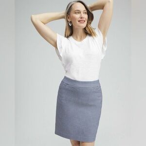 CHICO’S NWT 3 So Slimming 16 Brigitte Pull On Gingham Skort in Alabaster Blue